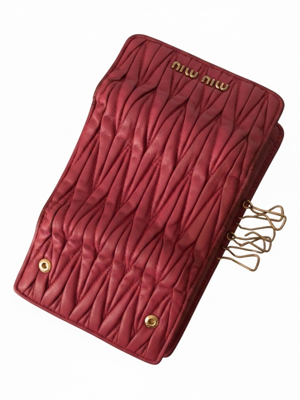 Miu Miu Matelassé Nappa Leather Wallet & 6-Ring Key Case Set - Pink/Fuschia - Picture 9 of 14
